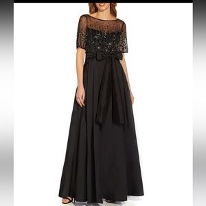 COPY - Adrianna Papell Beaded Bodice Boat Neck Short Sleeve Bow Taffeta Ball Go…